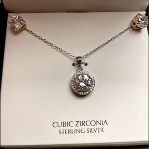 Classy CZ Solitaire Necklace and Earrings